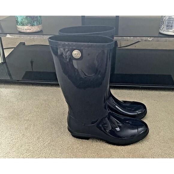 UGG Shaye Waterproof Tall Rain Boots Women’s Size 10 High Gloss Navy 1012350 - Picture 9 of 13